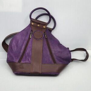 Italian Italy Genuine Leather Purple Backpack Convertible Bag Brass Hardware